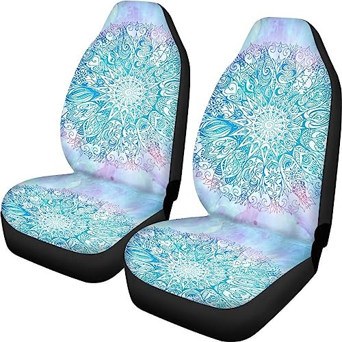 ZIATUBLES Boho Mandala Blumen Muster Auto Sitzbezüge Auto Vordersitzbezug für LKW Limousine SUV, 2 Packungen Autositze Protector Zubehör
