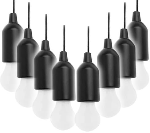 Pocketman LED Pull Cord Light Bulb Battery Operated Hanging Bulb Portable Night Light for Party, Weddings, Festivals Lighting, Camping (8 Pack)