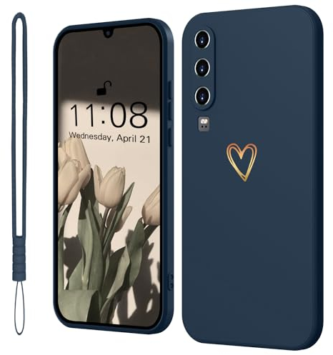 Mitetabo Mobile Phone Case for Huawei P30 Case P30 Gold Love Heart, Girls Case Soft Silicone Slim Shockproof Scratch-Resistant Cute Gold Love Protective Case for Huawei P30 Blue