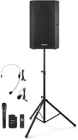 VONYX VSA700BP 15 Portable PA System with Battery Powered Speaker, Wireless Handheld & Headset Mics, Bluetooth, USB, SD & Adjustable Stand for DJs, Events & Presentations