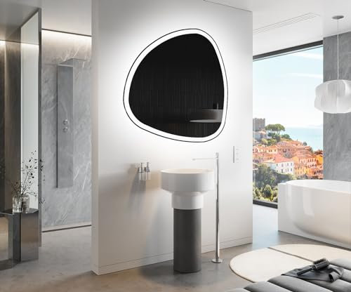 Artforma Badspiegel mit Beleuchtung - Asymmetrischer Spiegel - 64x64 - Led Spiegel Bad - Unregelmäßiger Form - Badezimmerspiegel Nach Maß - Modernes Design - Ohne Rahmen