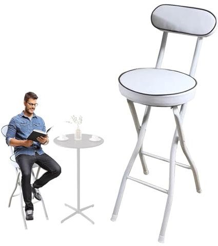 Klappbarer Barhocker, Sitzhöhe 55/60/65cm Runder Gepolsterter Küchenhocker, Tragbarer Klappbarer Hochstuhl mit Rückenlehne und Fußstütze, Belastbar bis 150kg ( Color : White 1pcs , Size : 60cm/24inch
