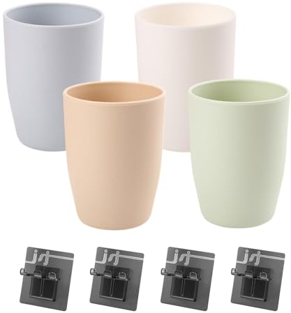 4 bicchieri per spazzolini da denti, in plastica, da bagno, con 3 autoadesivi, montati a parete, per bambini, porta spazzolini da denti, organizer per vestiti, per viaggi, campeggio (4 colori)