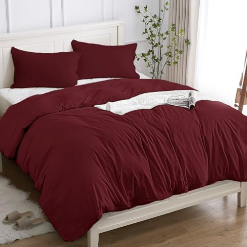 Cotopuro Bettwäsche 260x240 3teilig 100% Baumwolle, Bettbezug Set 240x260 (2 Kissenbezug 50x80) aus Premium Baumwolle 150GSM, Weich, Atmungsaktiv, Hypoallergen - Bordeaux