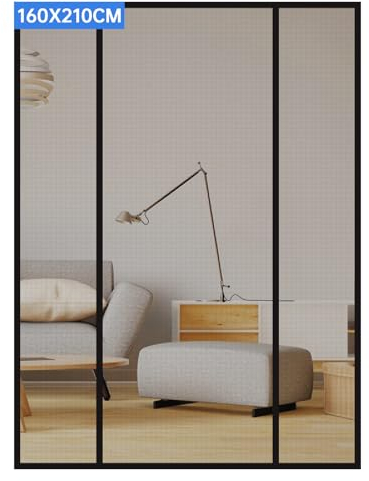 LALAGO Puerta Magnética, 160x210cm, Se Cierra Automáticamente, Mosquitera Puerta Magnetica, Doble Apertura Lateral Mosquitera Puerta Corredera, Cortinas Mosquiteras para Puertas, Ventanas, Balcón
