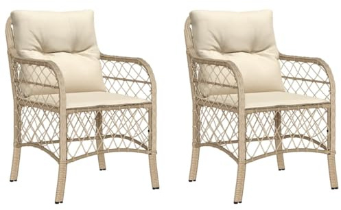 vidaXL Gartenstühle mit Kissen 2 STK. Beige Poly Rattan