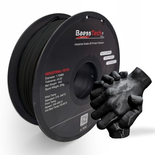 BaessTech INDUSTRIAL PETG Filament 1.75mm für 3D Drucker, 1kg (2,2 lbs) Spule, Premium PETG Filament, Deutsche Markenqualität, Saubere Wicklung, Farbe Schwarz