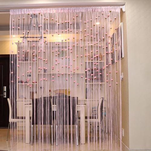 Rideau de porte en fil | Rideaux à pompons pour porte | Rideaux en perles roses | Facile à utiliser et à enlever – Rideau de porte sur le thème pour décoration d'intérieur, 1 x 2 m