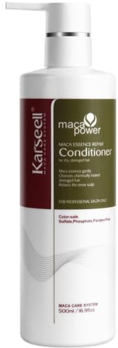 Karseell MACA CARE SYSTEM Reparatur Conditioner Trockenes Geschädigtes Gefärbtes Haar Tiefenpflege Feuchtigkeit Glanz Anti-Frizz Kollagen Argan Maca Ohne Sulfate Parabene Silikone Alle Haartypen 500ml
