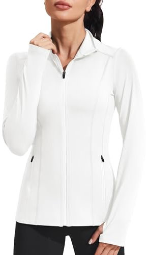 PINSPARK Laufjacke Damen Sportjacke Langarm Gym Tops Yoga Fitness Shirt Trainingsjacke Sweatjacke mit Tasche Für Fitness Sport Weiß S