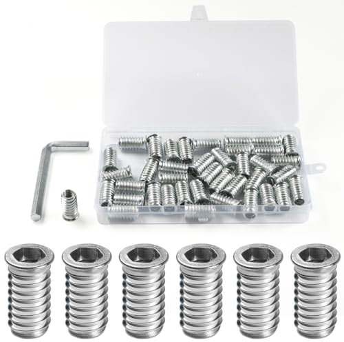 BOUMVID Insert Fileté Bois M6 x 25mm, 40 Pièces Douille Filetée Visser Écrous à Bois Acier au Carbone Zinc Intérieur Manchons a Visse Vis Tête, Inserts D'écrou Ecrou Hexagonal pour Meubles en Bois