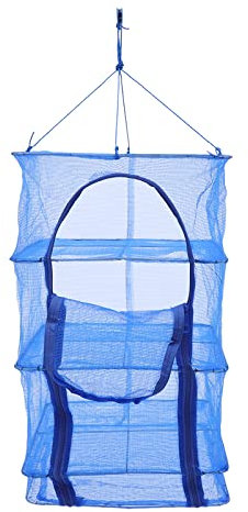 Xigner Rete di essiccazione a 4 strati, rete di essiccazione per erbe, da appendere, con chiusura lampo, pieghevole, per pesce, erbe, vestiti, frutta, verdura, 35 x 35 x 65 cm