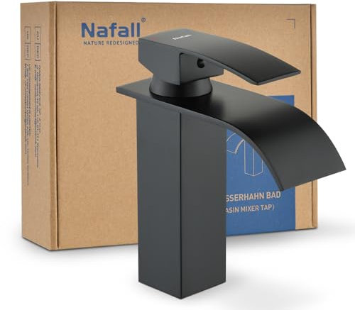 Nafall Waschtischarmatur : Wasserhahn Wasserfall Bad Schwarz, Mischbatterie Einhebelmischer Waschbecken Armaturen, Armatur Badezimmer für Heißes und Kaltes Wasser (Kurzes Modell)