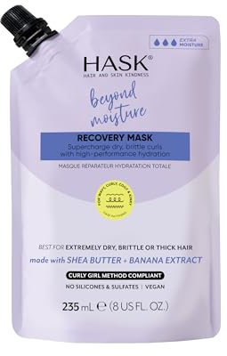 HASK Beyond Moisture Recovery Maske mit Sheabutter & Bananenextrakt für welliges, lockiges, lockiges, lockiges und krauses Haar, macht Feuchtigkeit, beugt Schäden vor, vegan, sulfatfrei