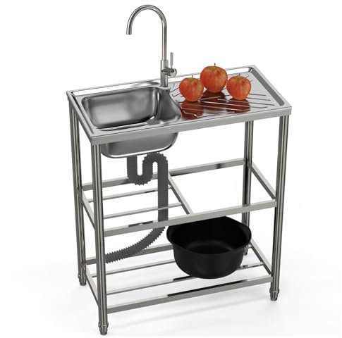 Fregadero Portátil 100x50 cm fregadero cocina 1 seno Fregadero Jardin Exteriorcon Grifo Mesa de Trabajo Fregadero Comercial de Acero Inoxidable para Cocina Restaurante Garaje Jardín