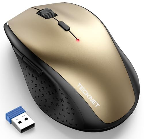 TECKNET Wireless Mouse for Laptop, 4800 DPI Optical Computer Mice with 6 Adjustable Levels, 30 Months Long Battery Life 2.4G Cordless USB Silent Mouse for Notebook, PC, Office Home Work (Gold)