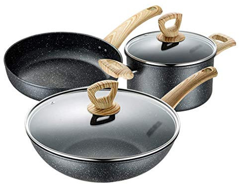 Juego de ollas de 3 Piezas, ollas antiadherentes para el hogar, Cocina de inducción, Wok, Juego de ollas y sartenes para Cocina