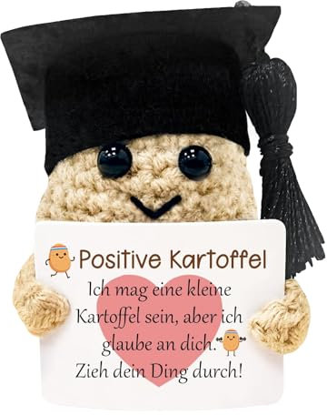 LIURFLNC Glücksbringer, Glücksbringer Prüfung, Bachelor Geschenk, Schultüte Erwachsene Kreative Strickwolle Kartoffel Puppe Einschulung GeschenkPositiver mit Energiekarte