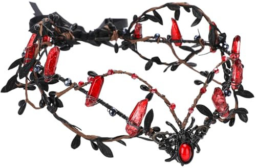 MOSTORY Gotische Kristallkrone-Stirnband - Dunkelrote Rohquarz-Circlet, Elfenkrone, elven Kopfbedeckung für hexenästhetische Frauen, Renaissance, Ren Faire Kostüm, Gothic-Hochzeit, Cosplay, Halloween