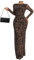 GORGLITTER Women's Elegant Leopard Bodycon Maxi Dress Ruched Crewneck Long Sleeve Pencil Dresses Brown X-Large