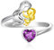 Qings Februar Amethyst Geburtsstein Ring mit Mama Töchter Design 925 Sterling Silber Mutter und Tochter Herz Zirkonia Ring