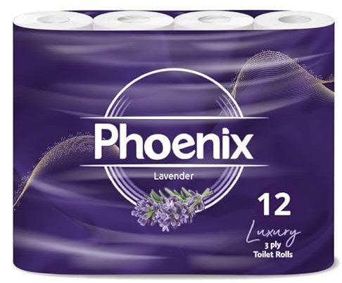 Phoenix 12 Rolls 3-Ply Toilet Paper – Choose from 4 Variants: Supreme Unscented, Aloe Vera, Lavender Scented, and Shea Butter – Soft, Strong, Absorbent for Comfort - by MegaAisle (Lavender Scent)