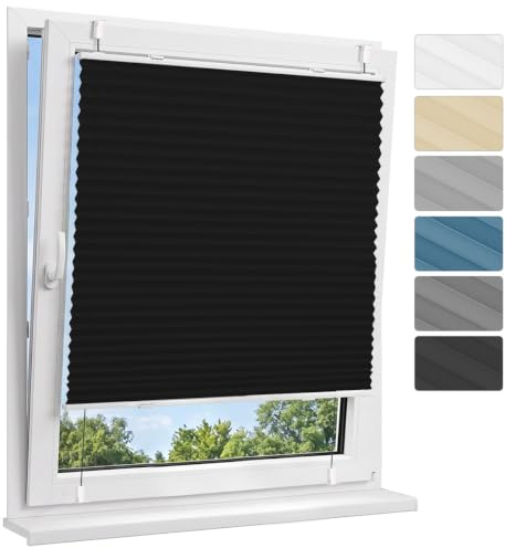 Allesin Plissee ohne Bohren Verdunkelung Klemmfix, Thermo Verdunkelungsplissee Schwarz 95x120cm(BxH), 100% Verdunklung, lichtundurchlässig, Sichtschutz, Sonnenschutz und Hitzeschutz für Fenster & Tür