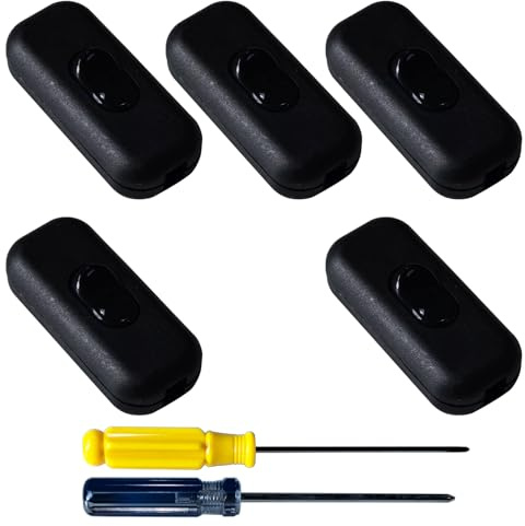 GTIWUNG 5 Pezzi Interruttore Lampada Interruttore Bipolare per Illuminazione Interruttori Intermedi 6A 250V Inline Apparecchio Interruttore Cavo per Lampada da Comodino,Piccoli Elettrodomestici,Nero