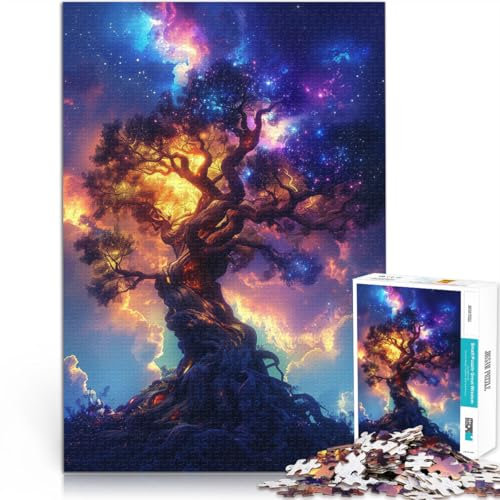 Puzzle de 1000 pièces pour Adolescents Arbre géant avec Ciel néon Fabriqué en Carton pour Les 14 Ans et Plus Jouets stimulants C'est Un pour Toute la Famille。Taille：26x38cm