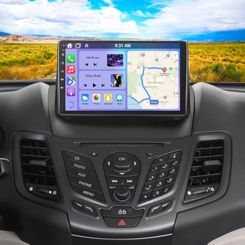 9 Inch 4G+64G Android 14 Car Stereo for Ford Fiesta 2009-2014 IPS Touch Screen 2 Din Car Radio Receiver w/Wireless Carplay Android Auto GPS Navi Bluetooth Wifi HiFi BT SWC FM Backup Camera Mic