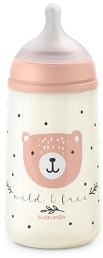 Suavinex, Biberon Anti Colique 270 ml avec Tétine Symétrique SX Pro en Silicone, Débit Moyen (M), pour Liquides de Densité Moyenne, Lait, Jus ou Eau. Bébés +3 Mois. Wild&Free, Rosa