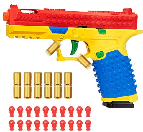Building Block Toy Gun with Display Stand, DIY Soft Bullet Blaster Kit Compatible with Major Brands, Creative Fidget Desk Toy & Collectible Gift for Boys, Teens