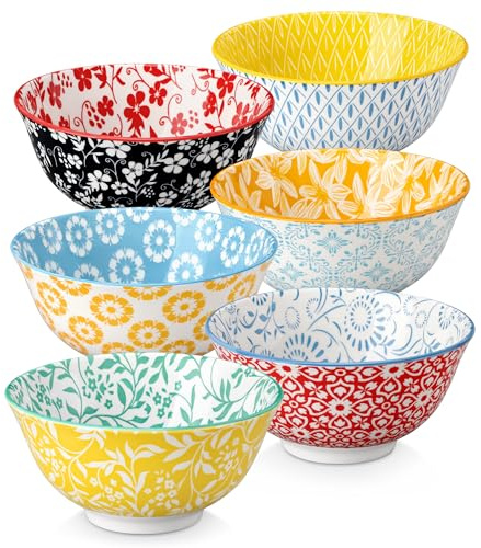 vancasso Selene 720 ml Colorful Floral Ceramic Cereal Bowls Set of 6 | Patterned Serving Bowls for Soup, Salad, Noodles, Breakfast, Fruit, Porridge, Rice, Microwave and Dishwasher Safe