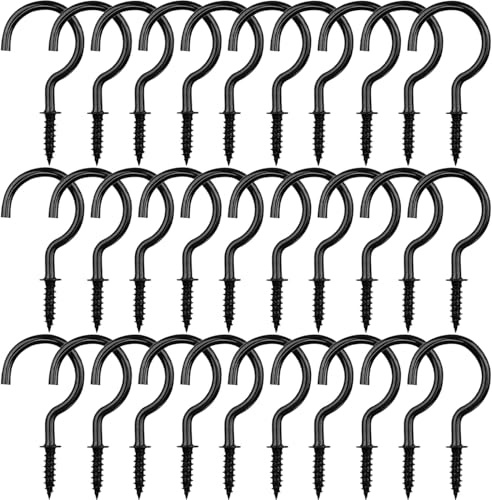 30 Pcs Black Ceiling Hooks Rustproof Cup Hooks Multipurpose Screw in Wall Ceiling Hooks for Hanging Plants