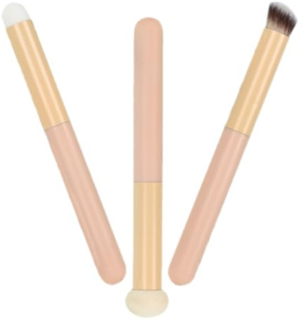 PAMINGONO 3 Stück Make Up Concealer Pinsel mit Schwammpinsel und Aluminiumgriff für Glatte Gleichmäßige Anwendung und Einfache Reinigung