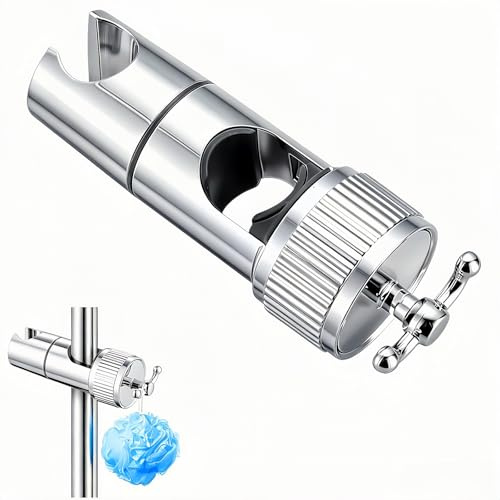 Shower Head Holder, 18-25mm Adjustable Shower Holder Bracket, Shower Head Holder Replacement with 2 Hooks for 19-22mm Shower Heads, Universal Shower Head Accessories Polished Chrome