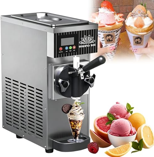 Commercial Ice Cream Maker Machine 450W Single Flavor Soft Serve Ice Cream Machine 3.5L Ice Cream Machine with Pre-Cooling, Auto Clean,for Restaurant Snack Bar(Silver)