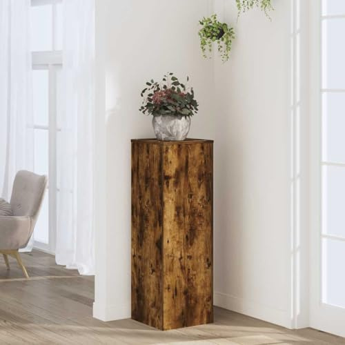 Kaloriko Support pour Plantes chêne fumé en Bois d ingénierie 33 x 33 x 100 cm, Support tuteur intérieur pour Pot de Fleurs, Treillis décoratif, Charge 50 kg avec Fixation Murale
