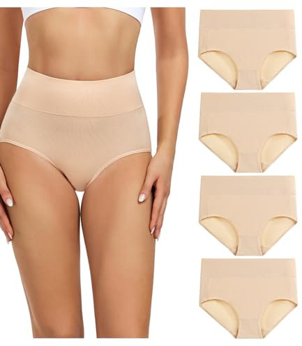wirarpa Damen Unterhosen Baumwolle Slips Damen Hoher Taille Atmungsaktive Taillenslip Wochenbett Unterwäsche Mehrpack Größen 32-58, Hautfarbe, Large (42/44)