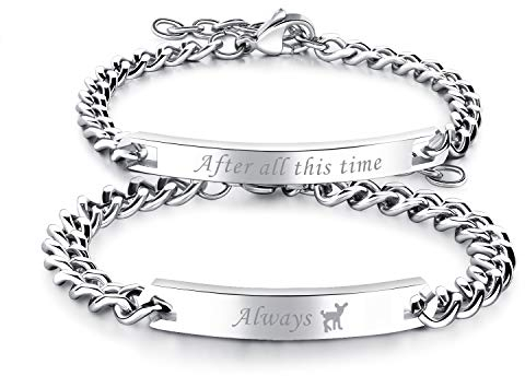 Cupimatch Paare Armband mit Gravur ”After all this time always.” Pärchen Armkette für Verliebte Edelstahl Partner Schmuck Silber