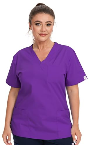 JONATHAN UNIFORM Womens V Neck Tunic Scrub Top Workwear with 3 Pockets for Dental, Beauty, Carer, Salon, Vet Clinic（Purple, XL）