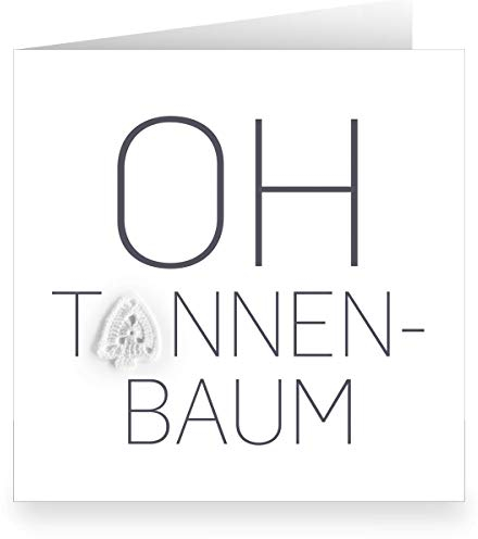 Trendige Designer Foto Weihnachtskarte (quadratisch, 15,5x15,5cm mit Umschlag) mit Häkel Weihnachtsbaum auf weiß: Oh Tannenbaum - große XL Klapp-Karte geschäftlich & privat
