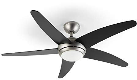 KLARSTEIN Bolero – 2 en 1, ventilador de techo, 134 cm, lámpara de 55 W, aspas de madera, mando a distancia, Negro