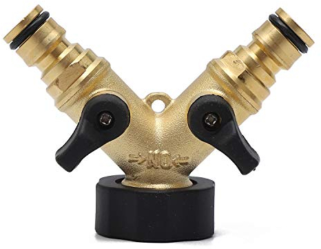 KATSU Distributore a 2 Vie in Ottone per Tubo da Giardino, Connettore per Rubinetto a 2 Vie, Divisorio Connettore Y da Giardino con 2 Valvole On/Off Individuali per Pulizia Esterna Irrigazione