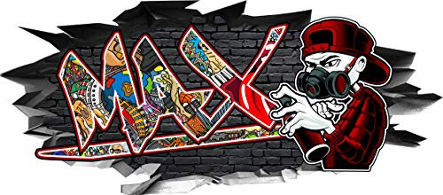 Wandtattoo Name Max Aufkleber Graffiti Sprayer Wandbild Sticker selbstklebend Mauerloch 3D Effekt verschiedene Größen Deko Wohnung Wohnzimmer Schlafzimmer Bad Kinderzimmer (80 x 35 cm)