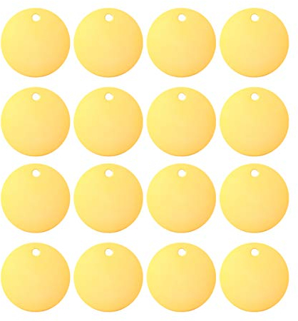 Milisten 25 Stück Stempel Blanko Tags Aluminiumlegierung Runde Tag mit Loch Haustiere Blank Tag Traktionsseil Anhänger Zubehör für Welpen Haustier DIY 3. 5Cm/ 1. 4In (Gelb)