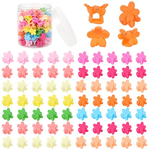 Fumanduo 100Pcs Mini Hair Claw Clips, Colorful Flower Hairpin Clamps Plastic Hair Claws Hair Bangs Pin Hair Accessories Clips with a Plastic Box for Girls,Toddlers and Women, Colorful