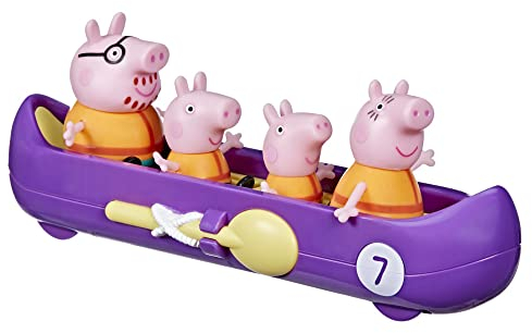 Peppa Pig Familie Wutz fährt Kanu Vorschulspielzeug, enthält 4 Figuren, 1 Fahrzeug mit Rädern, ab 3 Jahren geeignet, Multi