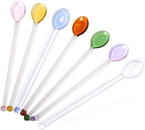 7 cucharas de cristal resistentes al calor para café, té, yogur, helado, cócteles, bebidas frías, sal, azúcar, entrantes, postres, etc