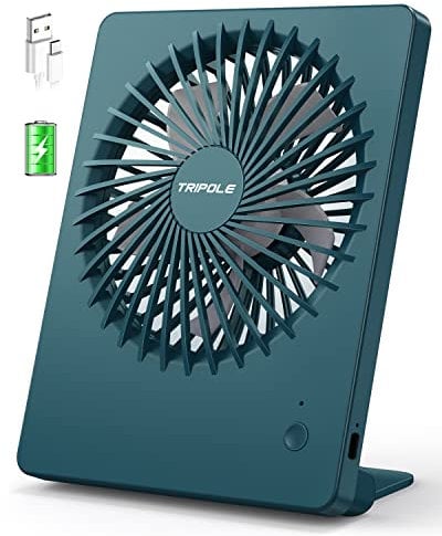 TriPole USB Desk Fan, 2000mAh Portable USB Fan 3 Speeds Rechargeable Mini Fan Battery Fan Last 4-16hrs, 180°Adjustable Table Cooling Fan 30dB Silent Fan for Bedroom, Office, Library, Travel-Dark Green